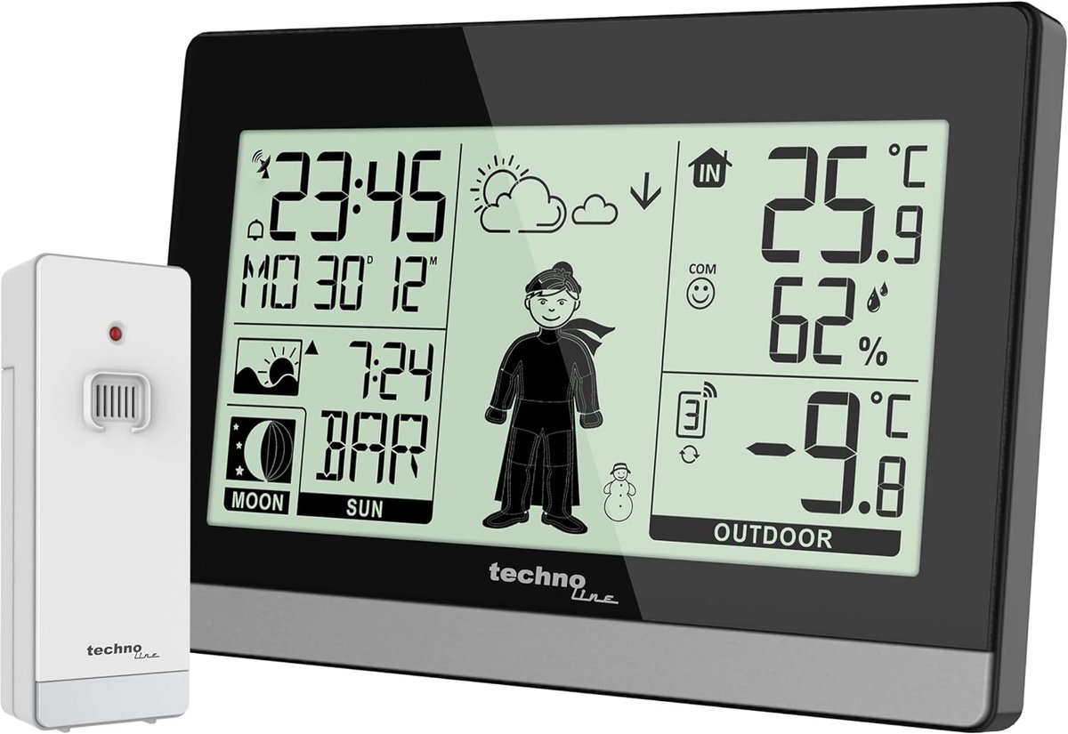 Wetterstation met weer voorspelling - digitale klok - binnen- en buitentemperatuur - ideaal voor thuis - ShopVlot