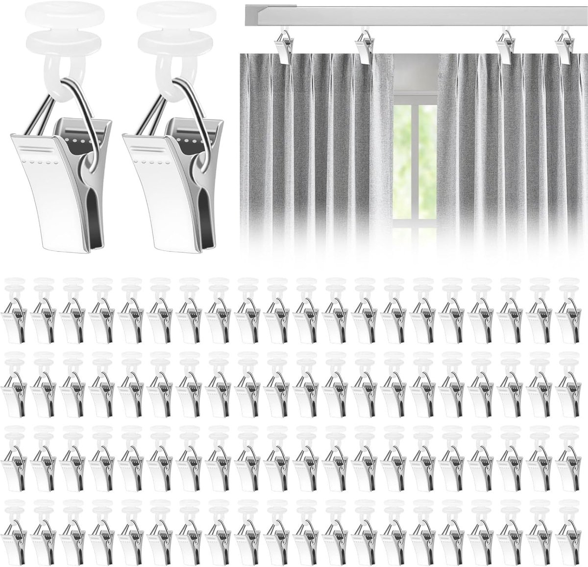 Curtain hooks 100 stuks - Plastic met metalen clips - Geschikt voor rails - Ideaal voor verschillende gordijnen - ShopVlot