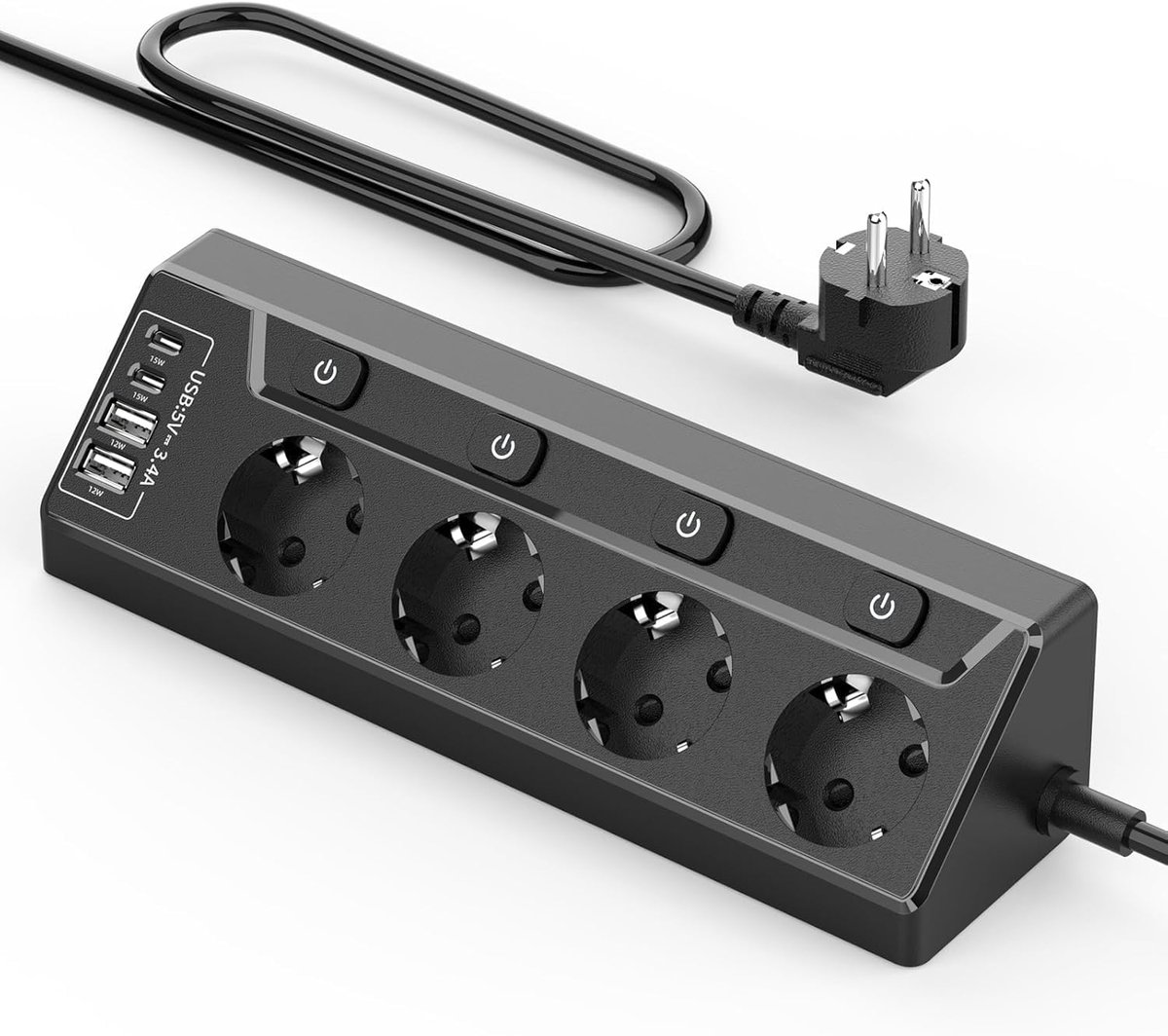 Tafelsokkel met USB C - 4-Weg Socket - 2 m Kabel - Ideaal voor Thuis en Kantoor - ShopVlot