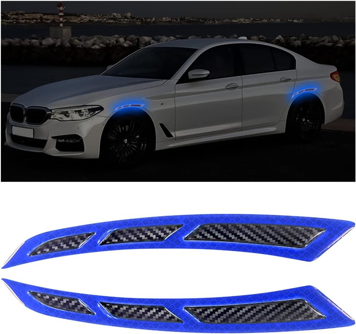 Reflecterende autowielen stickers 4 stuks - blauwe reflecterende trim - veiligheid en anti-botsing - voorkomt krassen - ShopVlot
