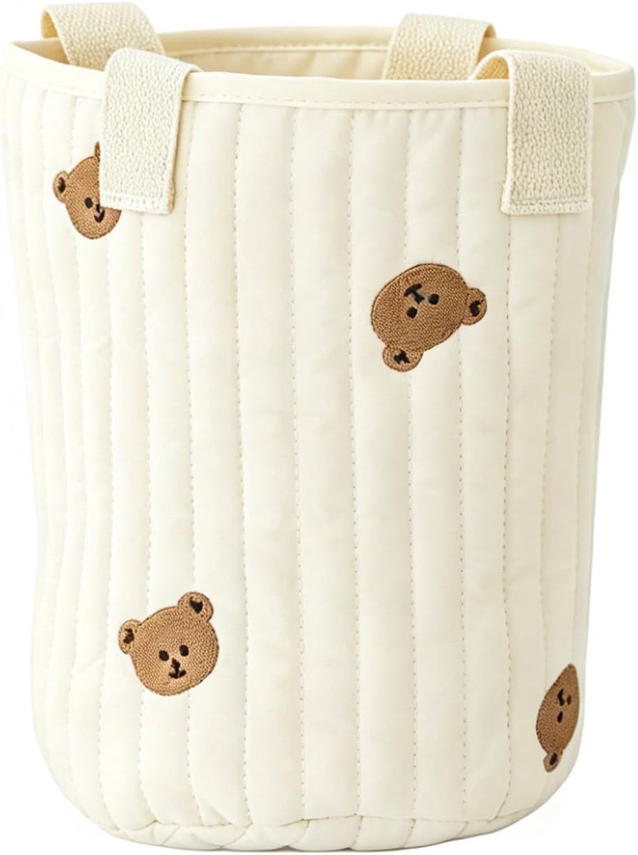 Luiertas voor Kinderen - 26 x 16 cm - Katoenen Emmer Tas - Geborduurd Patroon Beer - Ideaal voor Luiers en Fles - SnelShoppen