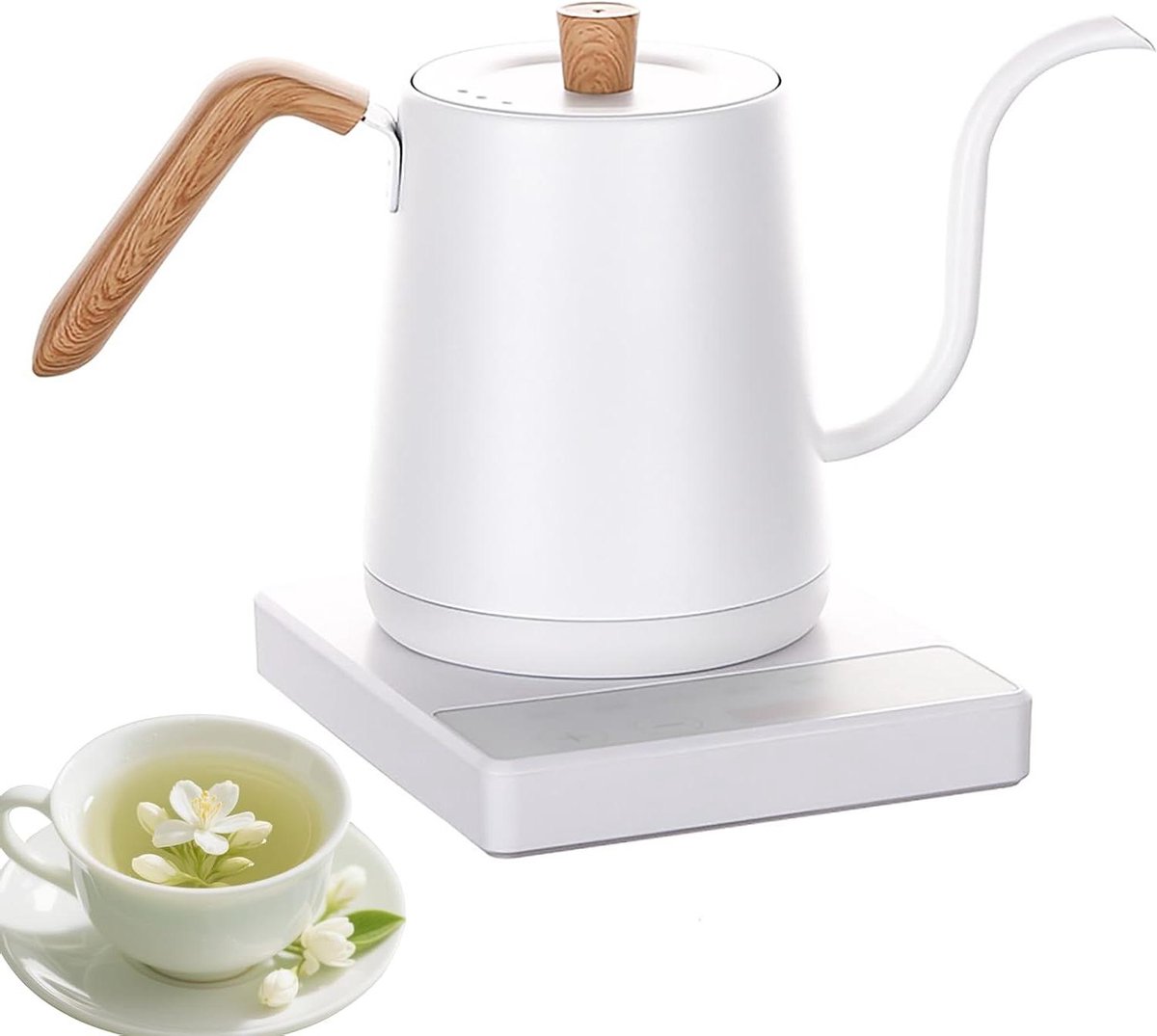 Elektrische Zwanenhalsketel - Waterkoker Theepot - Koffie en Thee Zetten - Constante Temperatuur Controle - 1 Liter - Wit