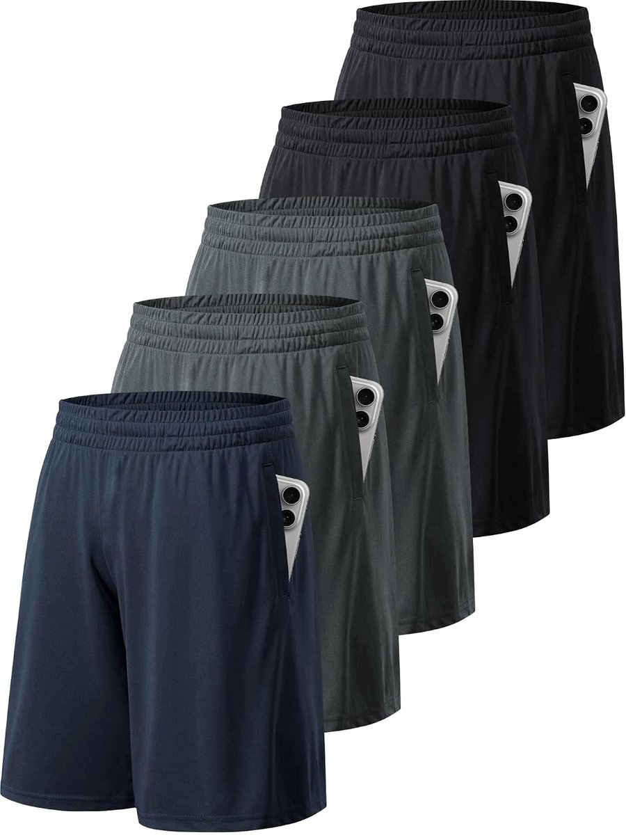 Sportshorts voor heren 3/5 stuks - sneldrogend en luchtdoorlatend - met zakken en elastische tailleband - SnelShoppen