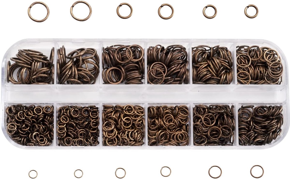 1000 stks/doos Jump Rings Kit 6-Size Ongesoldeerde Link O Ringen Antiek Brons voor Sieraden Ketting Armband Ambachten Maken