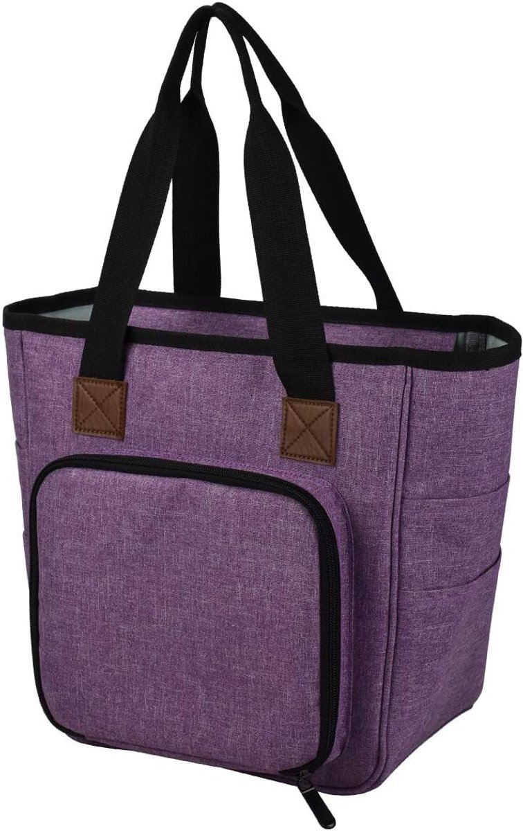 Naaitoebehoren tas, opbergtas voor naaiset, opbergtas, naai-accessoires, organizer tas met grote ruimte en veel vakken, naaiopbergtas voor haaknaalden (paars)