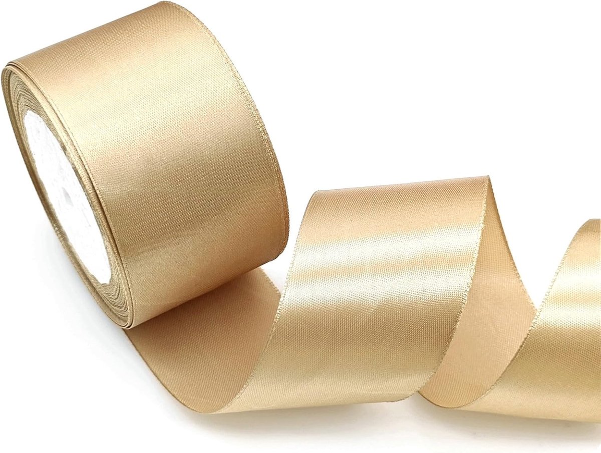 22 m 5 cm breed champagne-goud satijnen lint voor inpakken, cadeaulint voor cadeau, stoffen lint voor taartdecoratie boeketten knutselen, bruiloftsfeest, kerstboomversieringslint