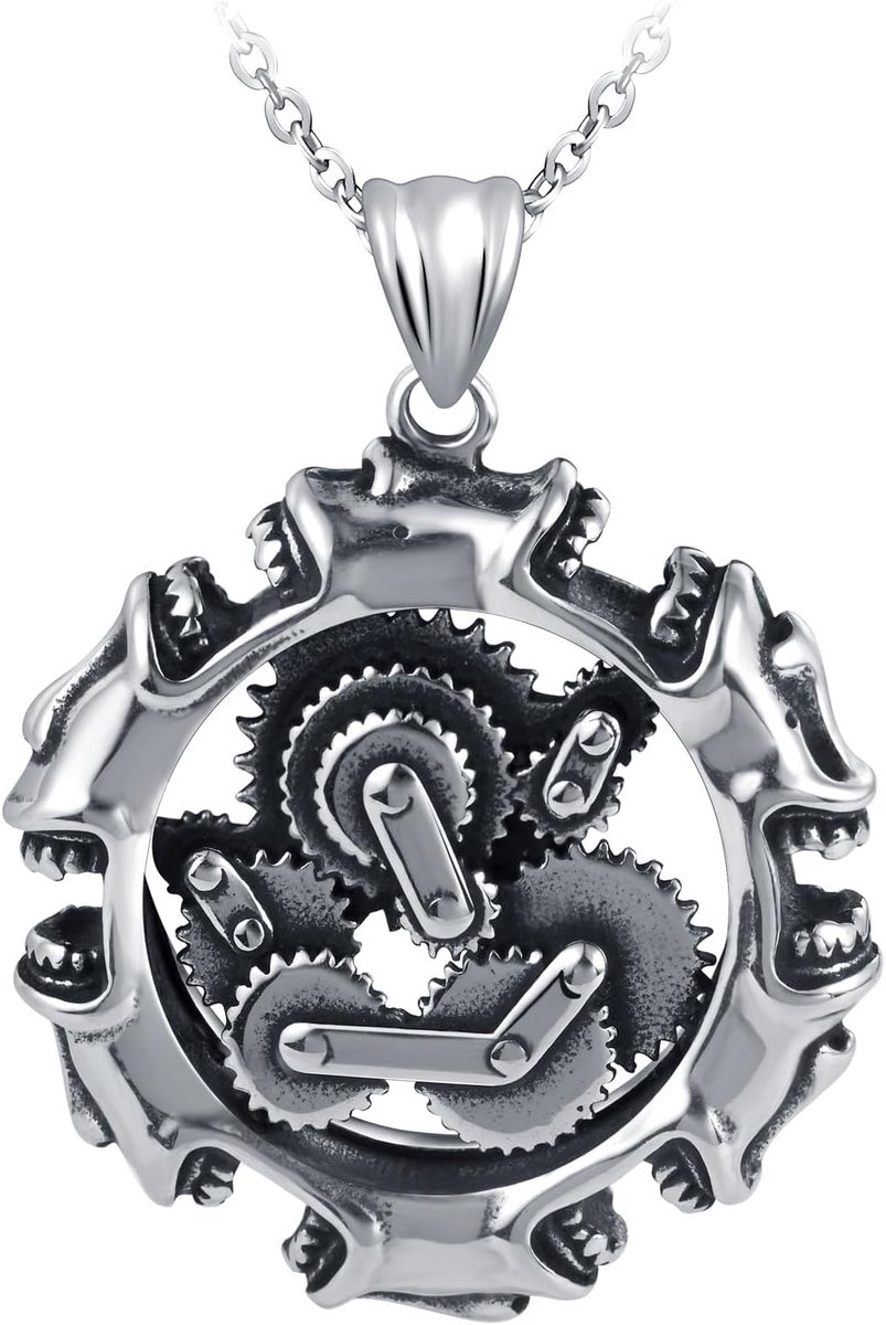 Herenketting van roestvrij staal 58,4 cm met tandwiel hanger voor mannen en jongens