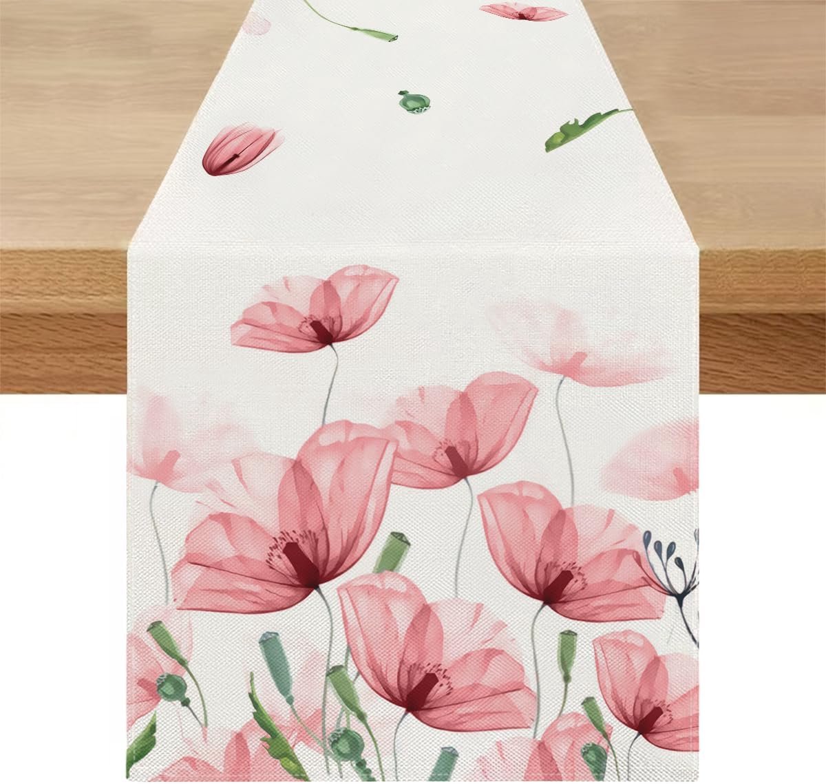 Modern Frühling Sommer 40x100 Afwasbaar Landhausstijl Linnen Tafel Läufer Roze Bloemen Botanisch Tafelkleed Decoratie Klein Natuur Keuken Eettafel Decoratie voor Woonkamer Buiten