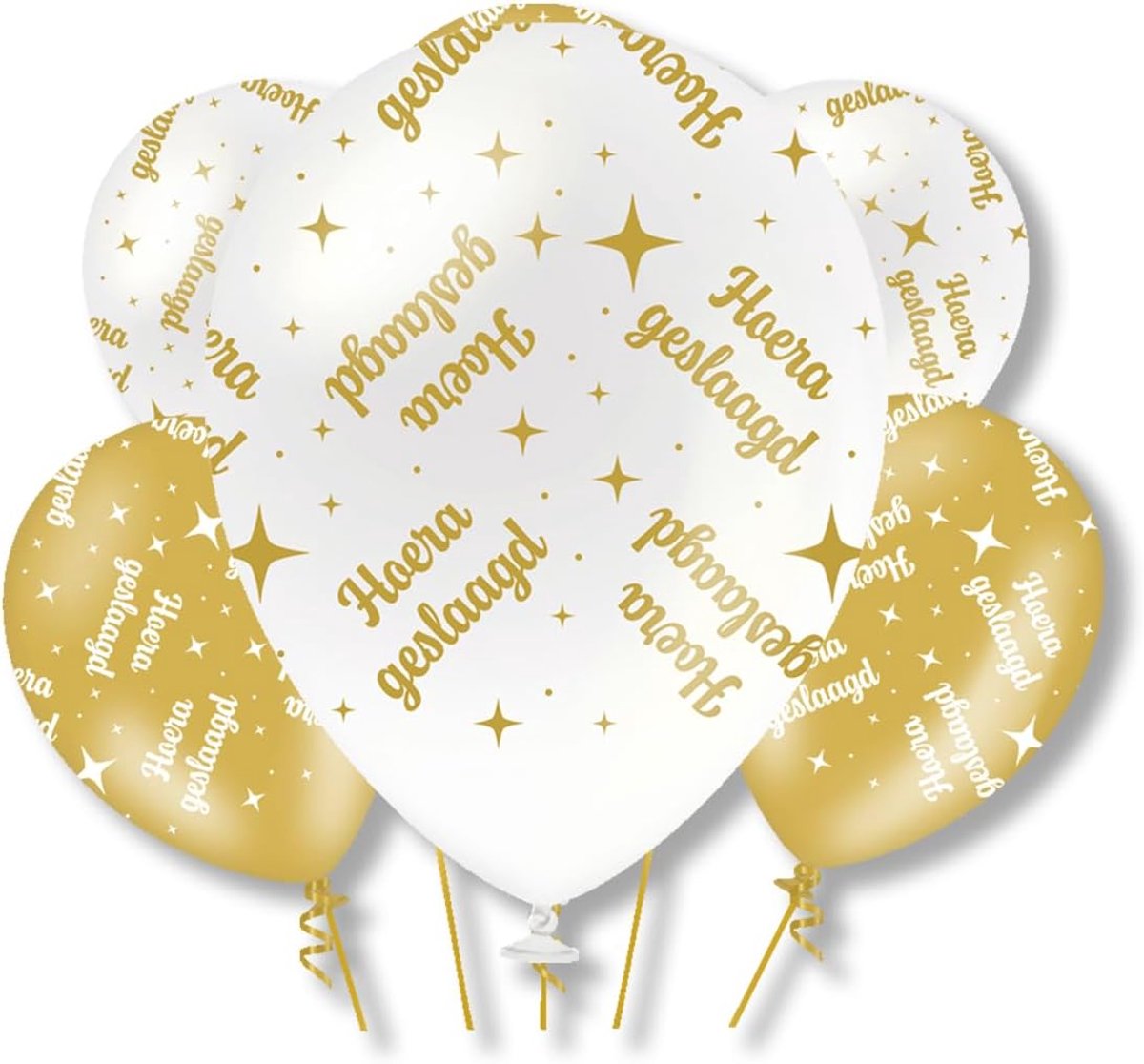 Ballonnen Hoera Geslaagd 30cm - Wit-Goud - Luxe Latex - Perfect voor Feest - SnelShoppen