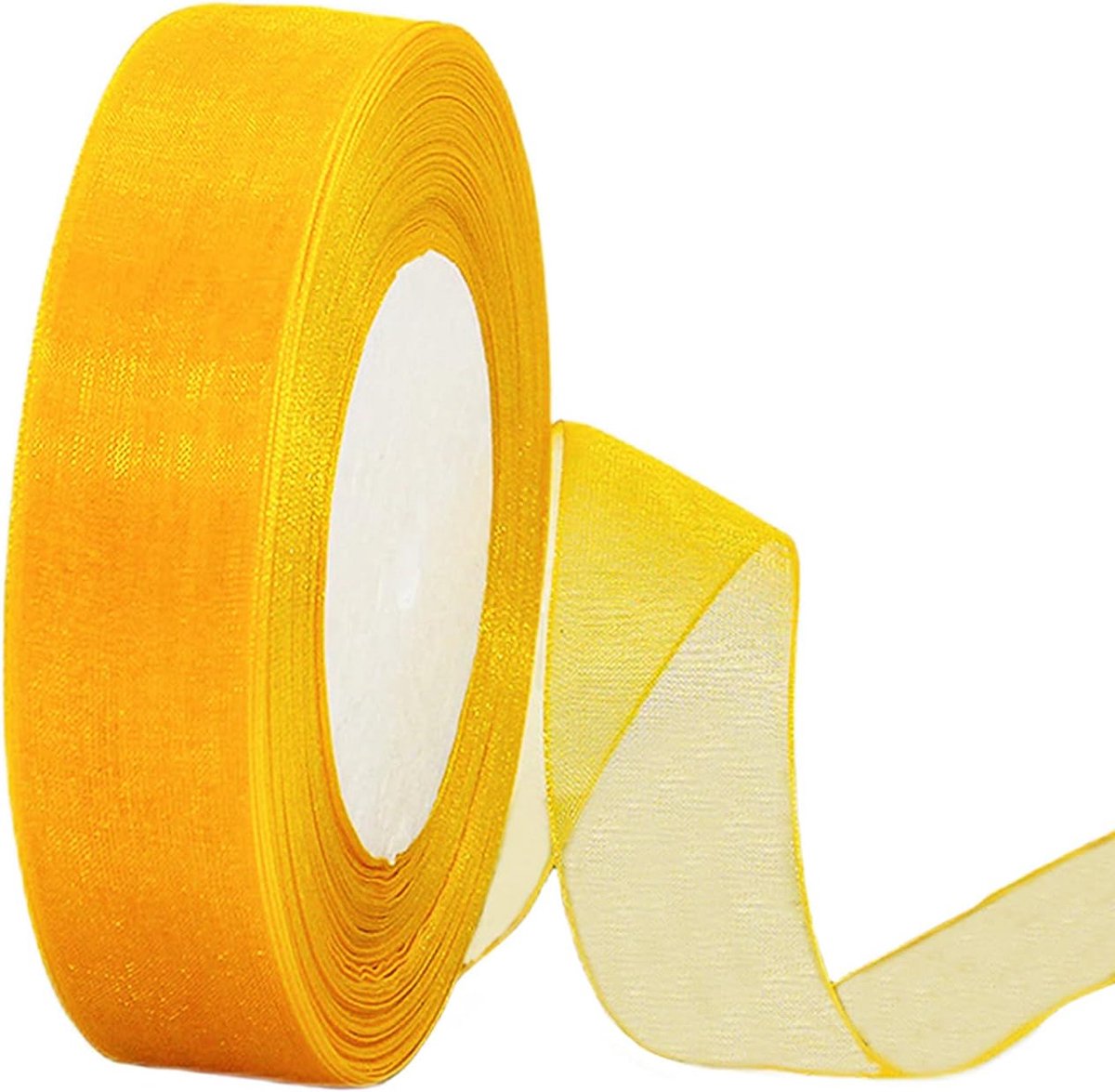 Geel organza chiffon lint 20 mm voor geschenkverpakking, 45 m doorzichtig chiffon haarlint voor verjaardagen, bruiloften en ambachten
