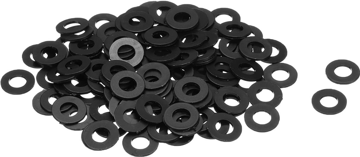 Platte sluitringen van nylon, M6, 6 mm, Id 12 mm, buitendiameter 1,5 mm, gladde sluitringen, kunststof, afdichtring, zwart, 120 stuks