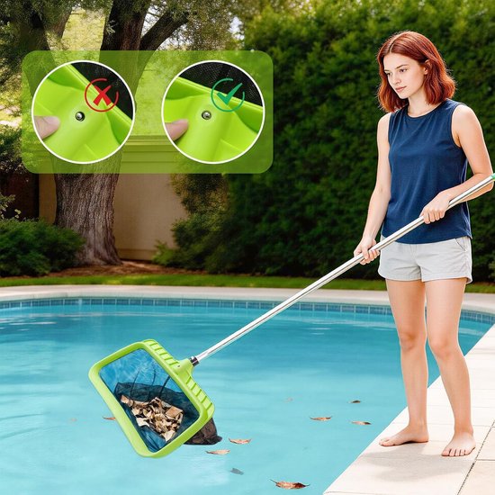 Bodemschepnet extra groot, 46,5 × 36,5 x 35 cm, bladschepnet voor zwembad, skimmer net, fijnmazig, zwembadschepnet met aluminium frame voor zwembad, vijver en whirlpool — afbeelding 2