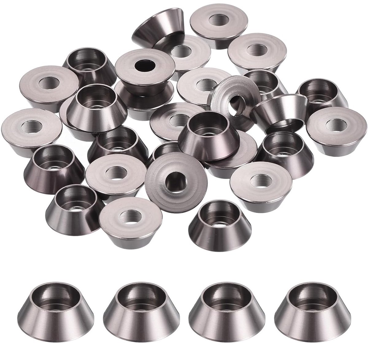Set van 30 M4 Kegelbecher-sluitringen, geanodiseerde aluminium afdichtingen Kegel zinken kopsluitringen voor schroef RC/FPV/Drone/mechanisch toebehoren modelonderdelen (Titanium Grijs)