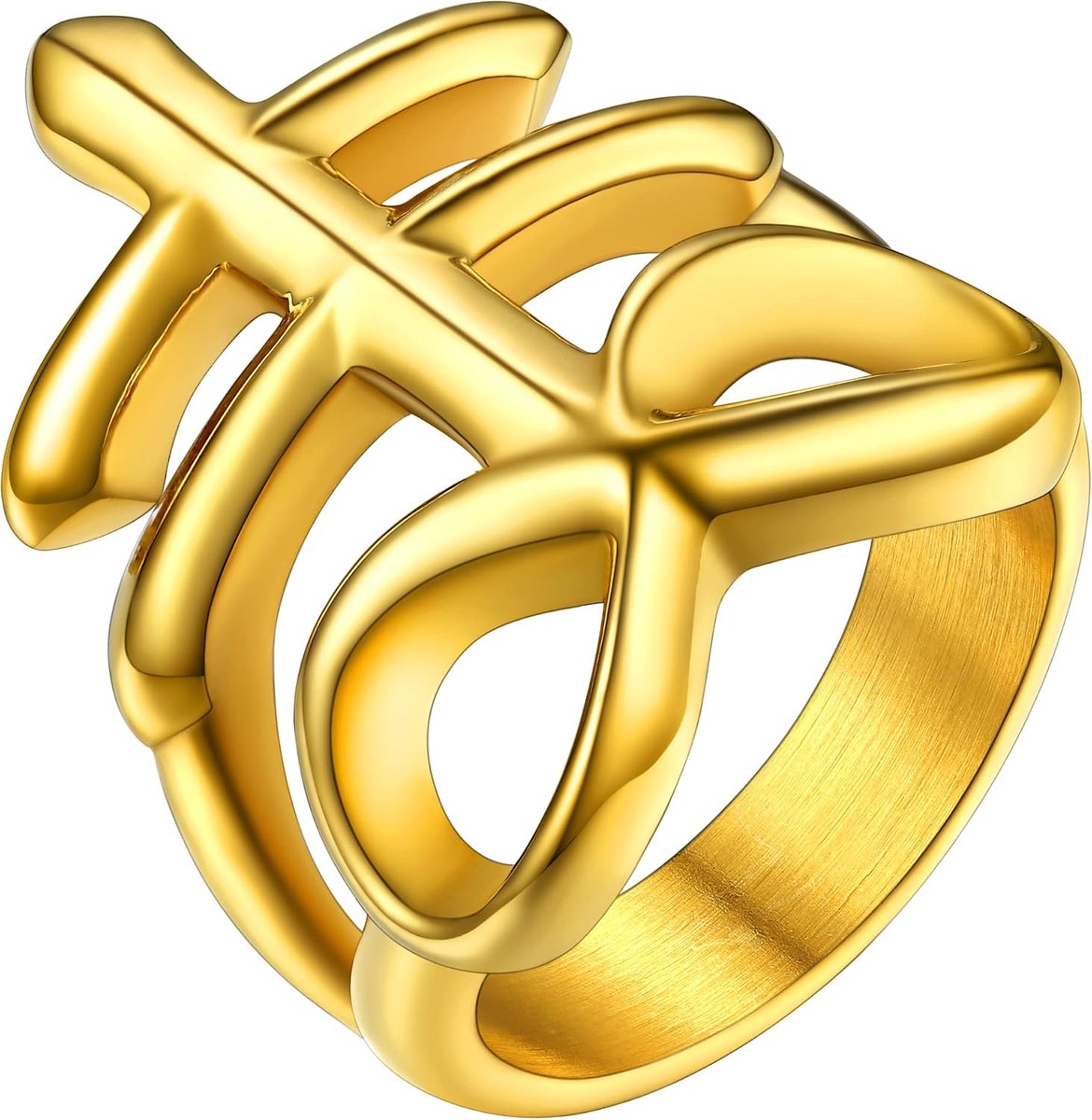 Leviathan Kruis Ring Heer Verguld Satanistische Ring Maat 69