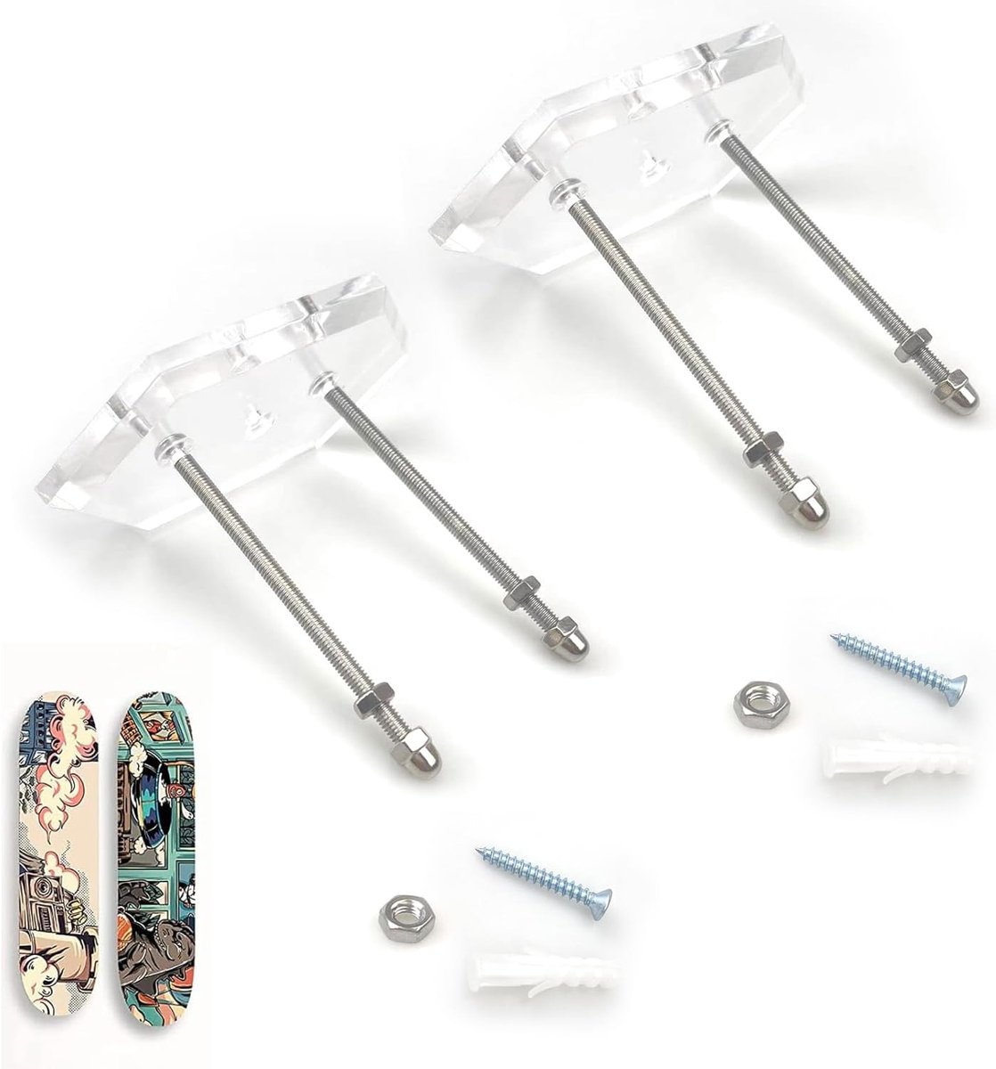 Wandhouder voor skateboard, zeshoekig, set van 2 houders voor skateboard en opslag