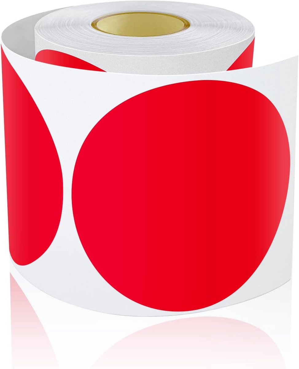 Set van 200 grote ronde stickers - 90 mm - met kleurcode, weerbestendig, rood