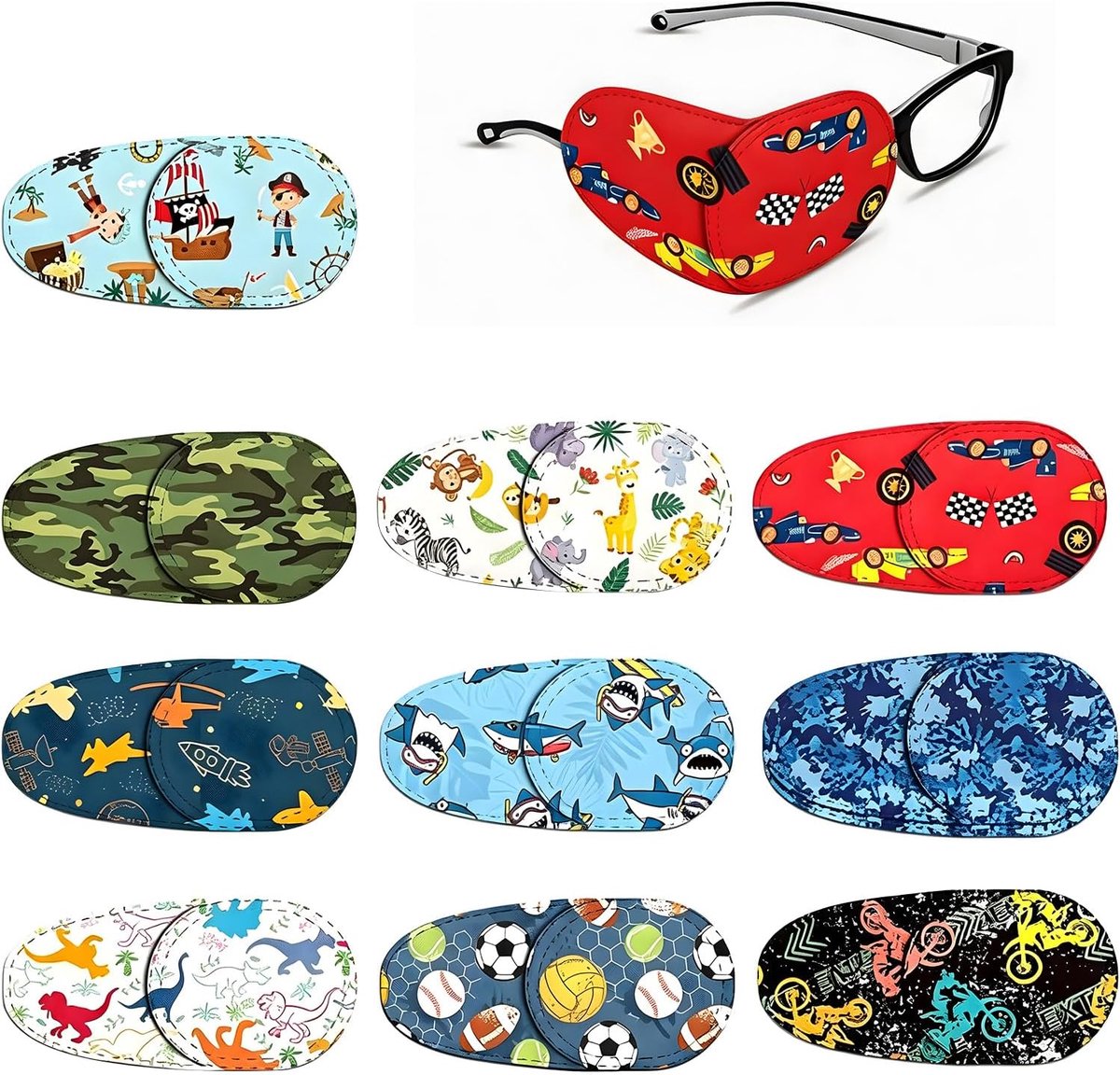 10 stuks ooglapjes voor kinderen, cartoon, herbruikbaar, voor brillen, kleurrijke oogpatches voor amblyopie en scheelzien, oogbedekking voor rechts en links oog