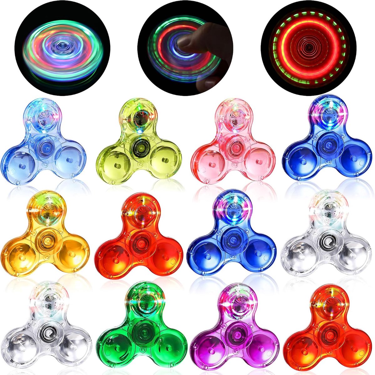 12Pcs LED Fidget Spinner, Glow in the Dark Handtol Uitdeelcadeau | Set van 12 mini kristallen LED fidget spinners van SCIONE met felle lichtpatronen, perfect als uitdeelcadeautjes.