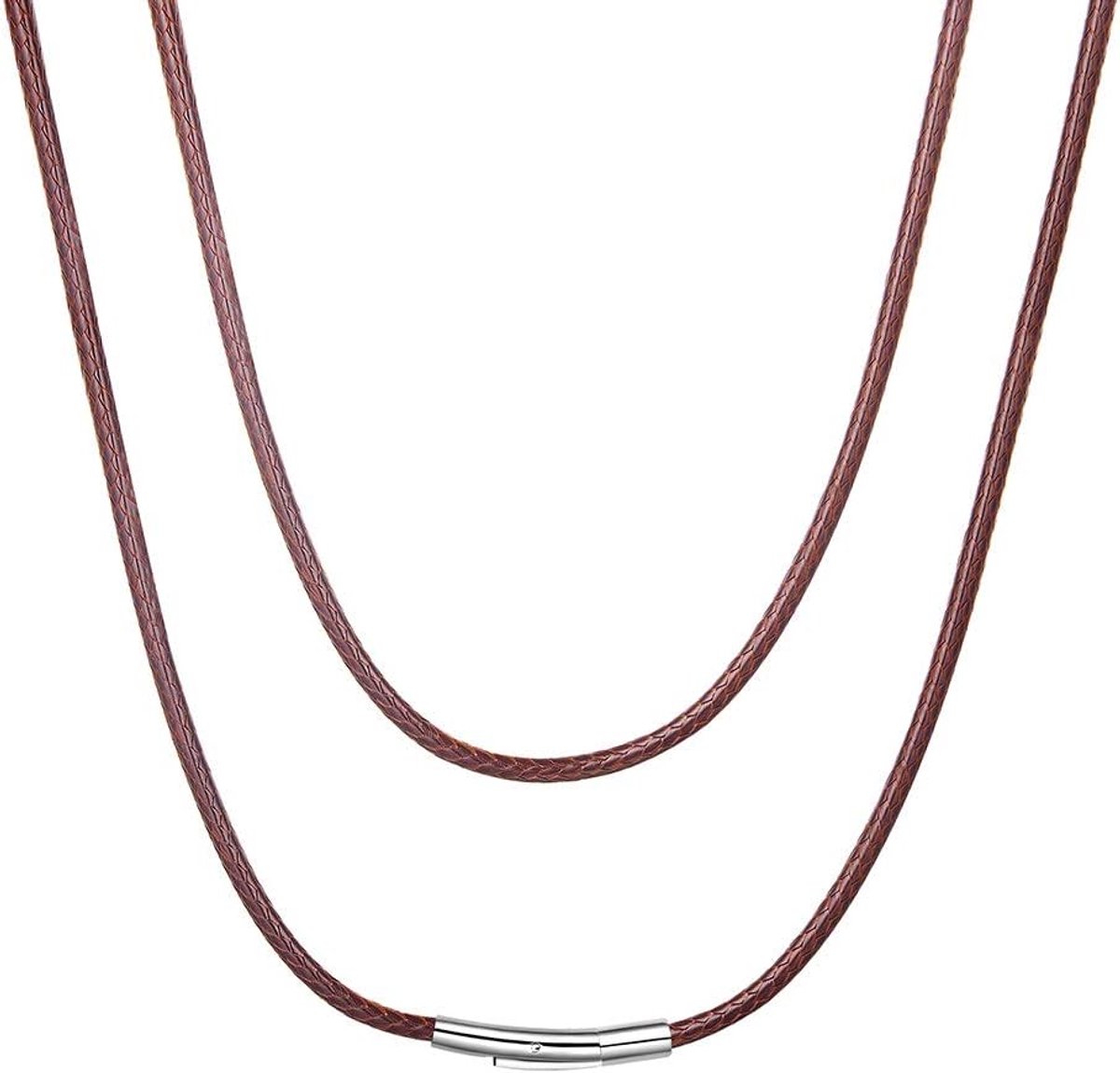 Leren ketting, modieus, waterdicht, roestvrij staal, kunstleer, herenketting, damesketting, zwart/bruin/roze/rood/wit, halsketting met naar keuze lengte (41/46/51/56/61/66/71/76 cm