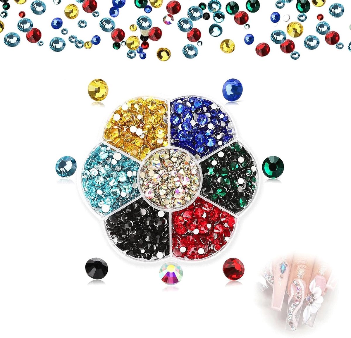 2500 stuks Hot Fix strass-stenen, 7 kleuren (1,5 - 4,8 mm), niet zelfklevend, lijm te gebruiken voor kleding, schoenen en doe-het-zelf handwerk