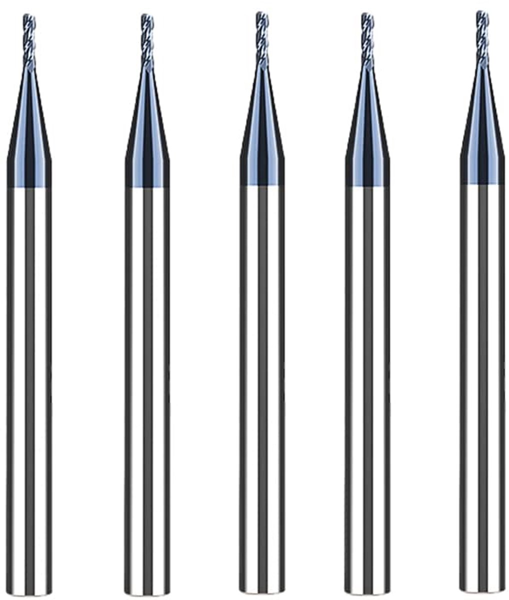 5 Stukken Hardmetaal Frees 1mm, 4 Tanden/4 Snijden CNC frees, zwart AlTiN gecoat, CNC schachtfrees metaalfrees 1mm voor Staal Metaal hout Acryl Kunststof (1mm)