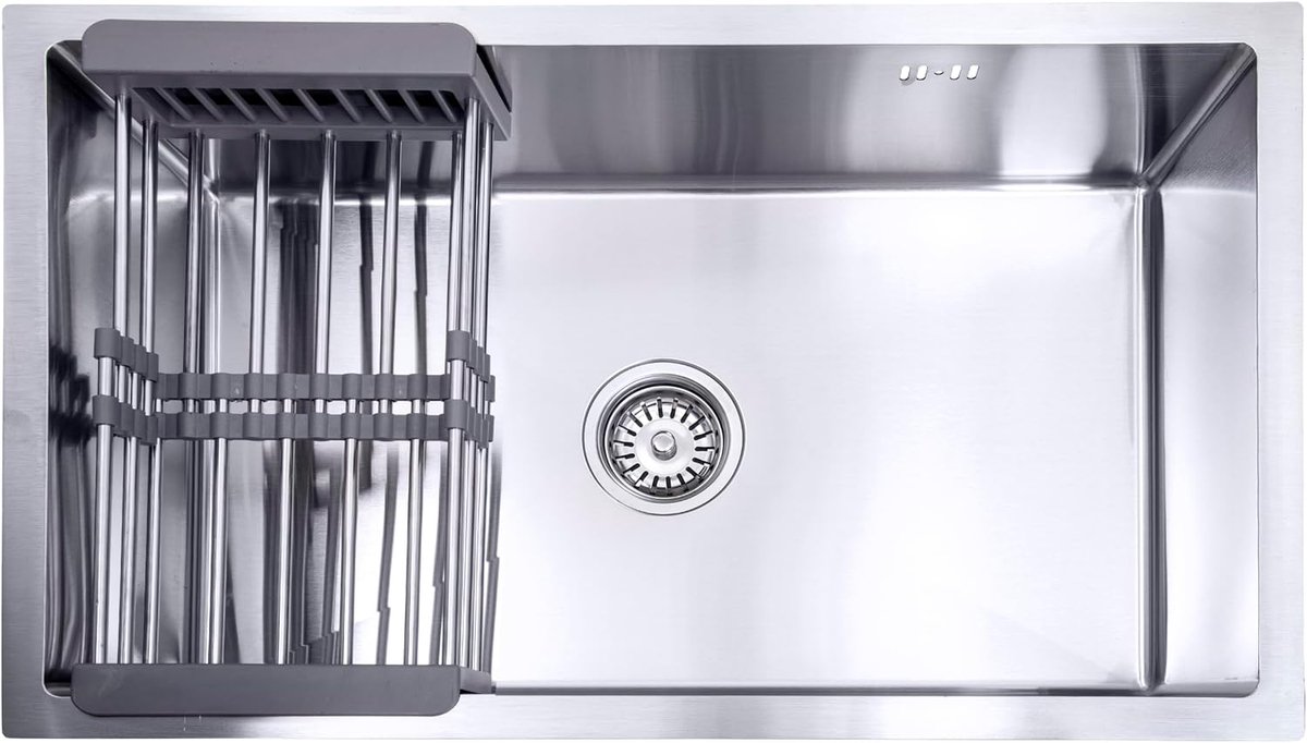 Afwasbak met droogrek 74x44x20cm - RVS - Met waterafvoer - Ideaal voor keuken - SnelShoppen
