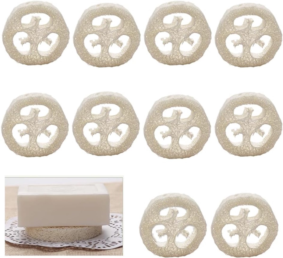 10 stuks natuurlijke luffa-spons, zeepkussens, luchtfassponzen als zeepbeschermer voor douche, badkamer, keuken en werkblad