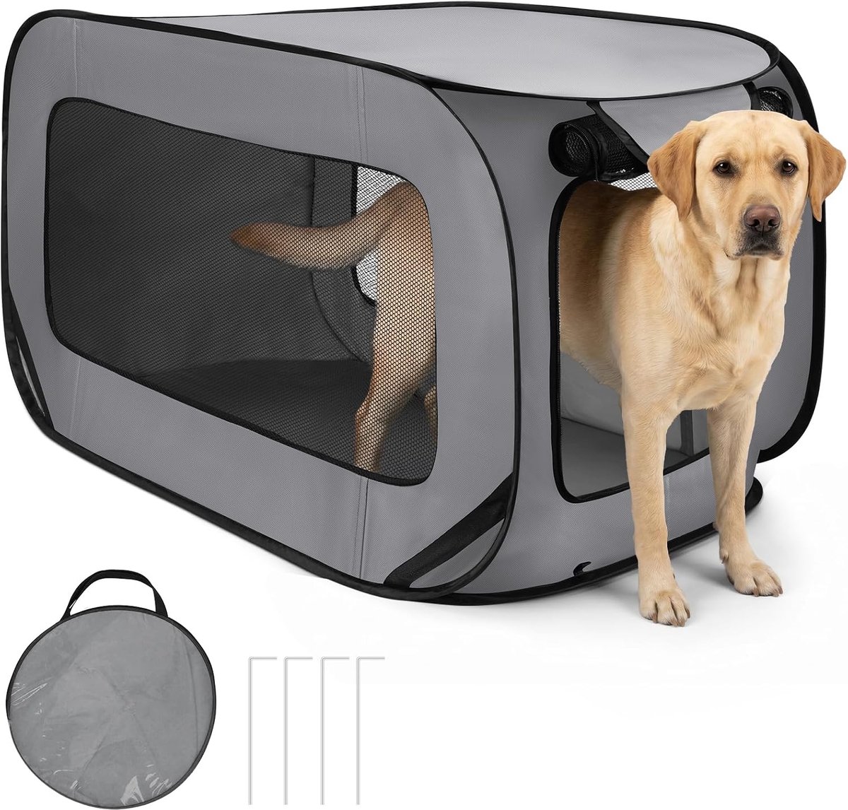 Loopstal voor kleine honden, kooi voor kleine honden, voor cavia's, konijnen, hamsters, katten, honden, één deur, zilverkleurig