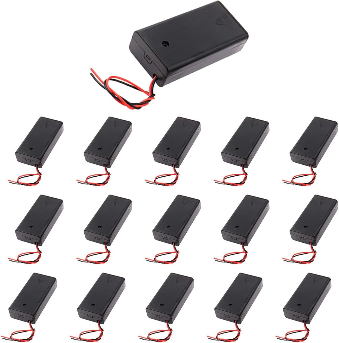 Batterijhouders met hoes, 15 cm aansluitkabel en aan/uit-schakelaar, serieaansluiting, AA-batterijhouder