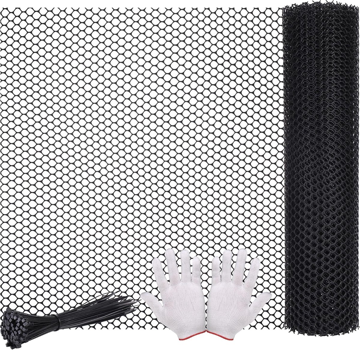 Kunststof gaas, 3 m x 40 cm, gevogeltehek, kunststof omheining met binddraad, weidehek voor kippenhokken, tuinen en balkons, hondenhek