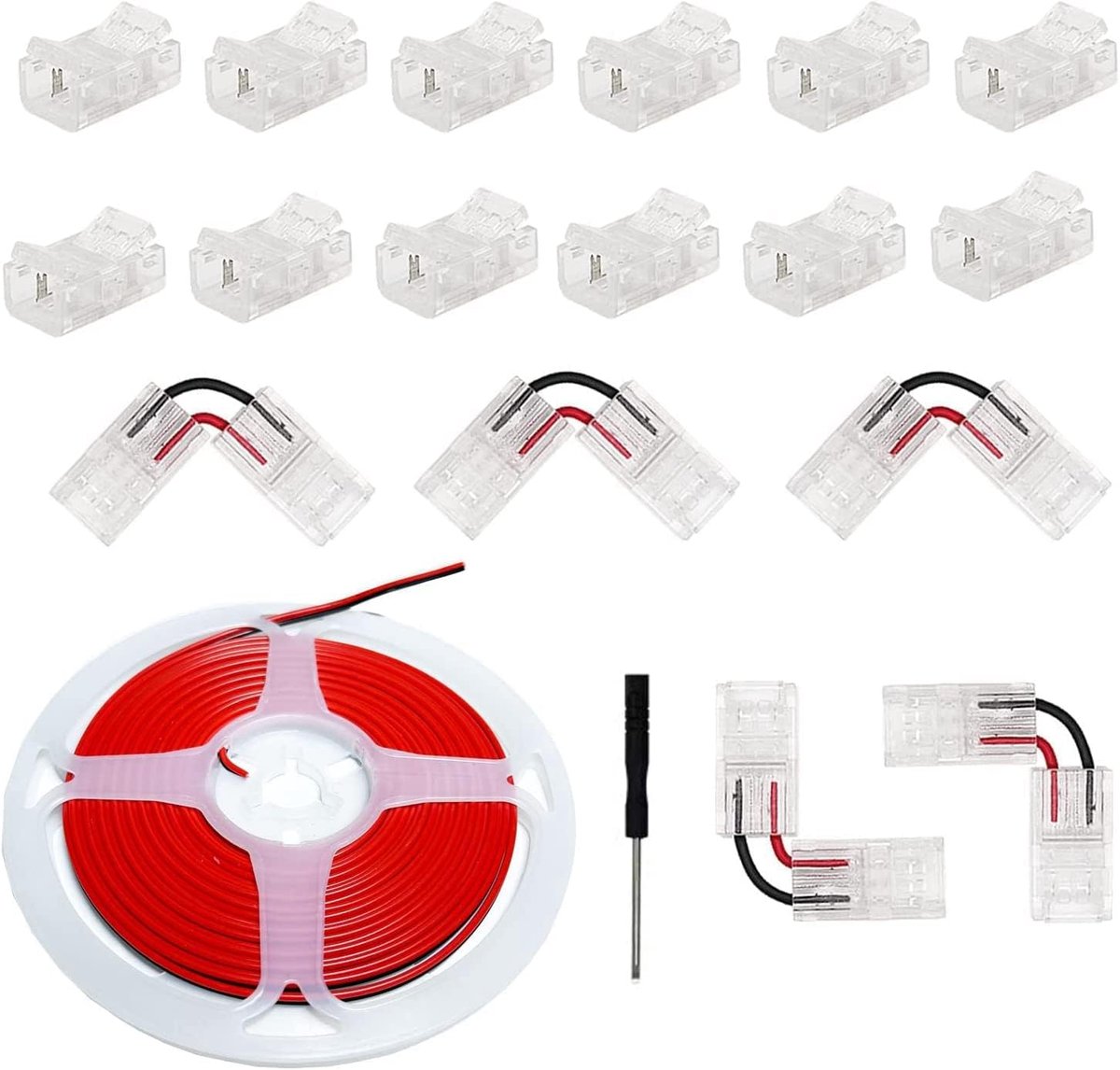 2-pins 10 mm geleide aansluitingen soldevrij transparant spoor verlichting aansluitingen hoekverbinder met 16,4ft verlengsnoer voor 5050 geleide strips (2p-10)