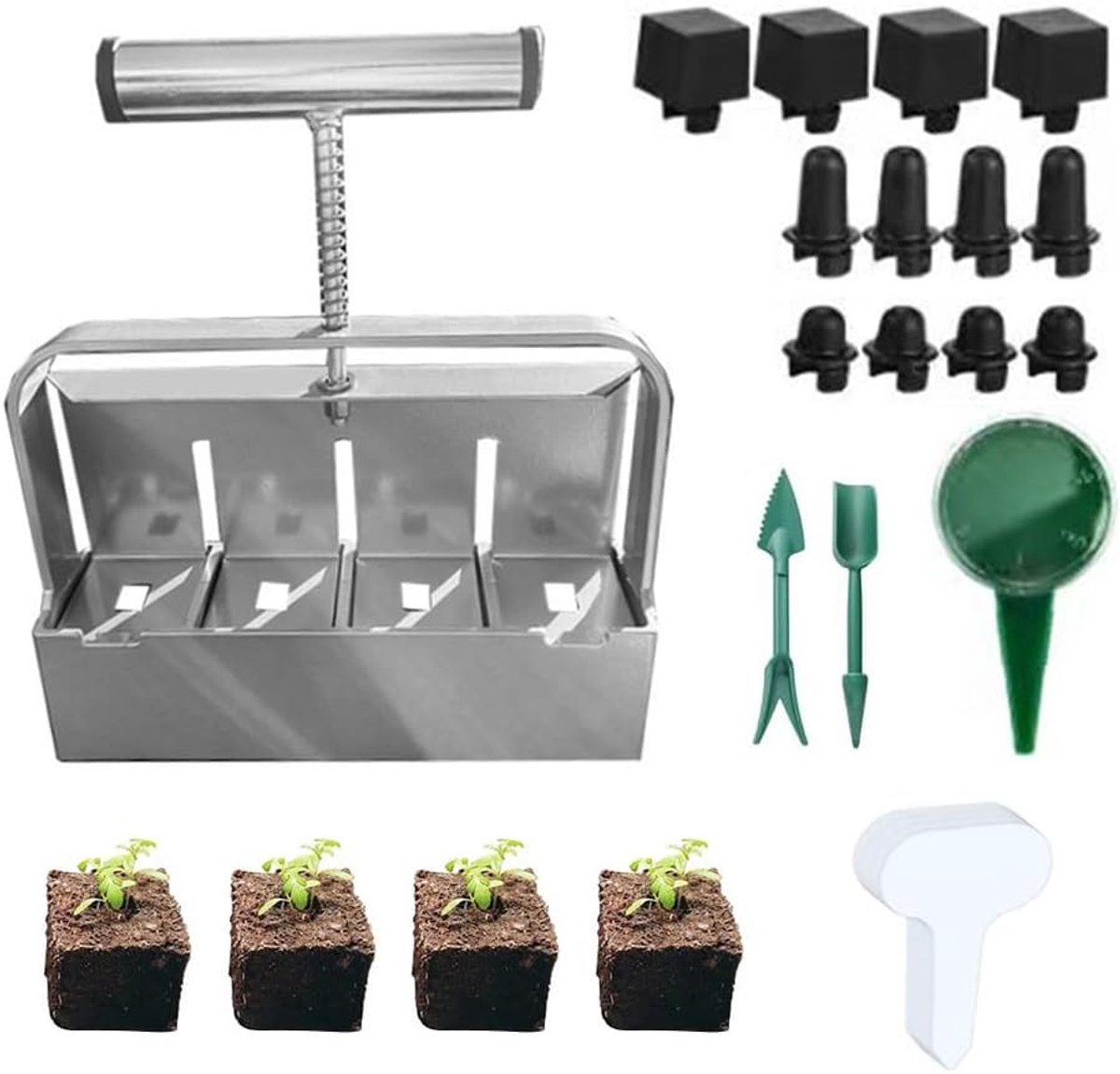 Aarde-ballenpers 5 x 5 cm - handbediend - ideaal voor zaai- en planttechnieken - compacte vormgeving - ShopVlot