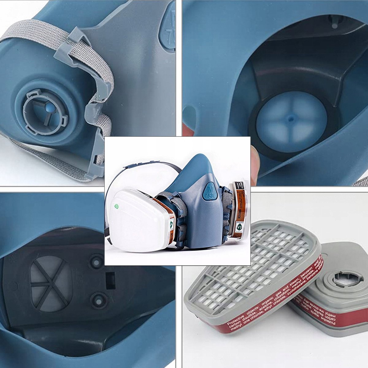 Merkloos Volledig gezichtsmasker met dubbele filter voor bescherming tegen gassen en dampen
