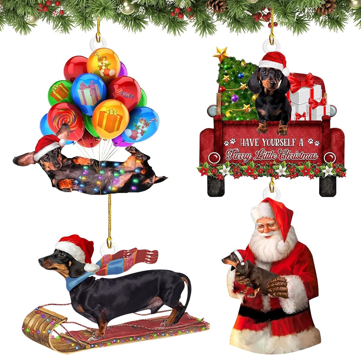Kerstboomdecoraties 4 Stuks - Daks-hond Hangers - Acryl Ornamenten - Persoonlijke Kerstdecoratie - ShopVlot