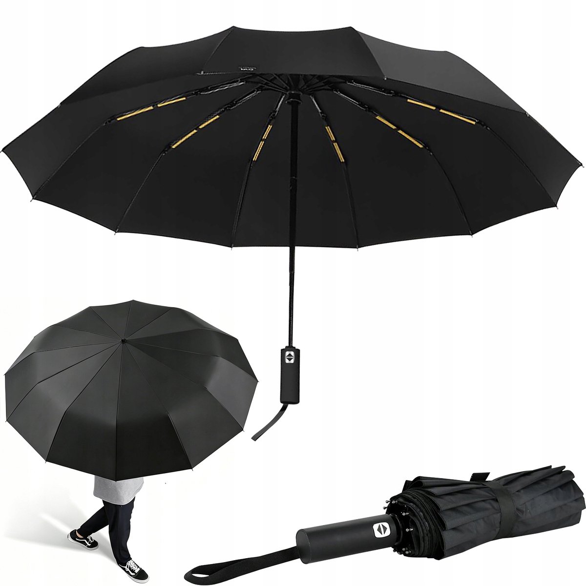 Merkloos Automatische Paraplu XXL Windproof 12 Ribben UV Bescherming
