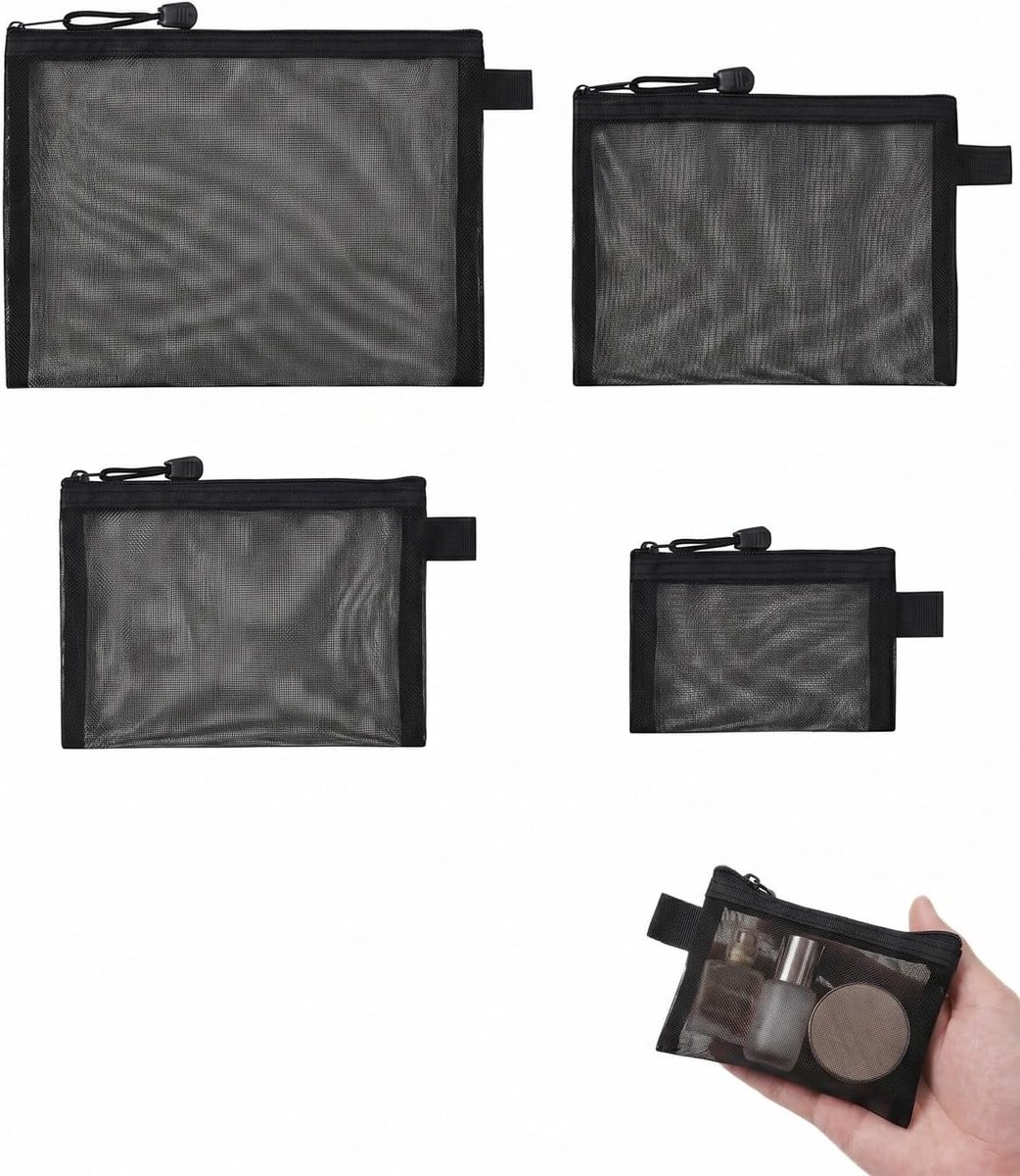 Make-uptas set 4 stuks - transparant mesh - geventileerd - snel vinden van verzorgingsproducten - ShopVlot