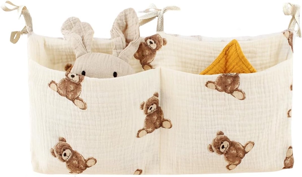 hangende opbergtas voor kinderbed - crêpe en katoen - dubbele praktische zakken - ShopVlot
