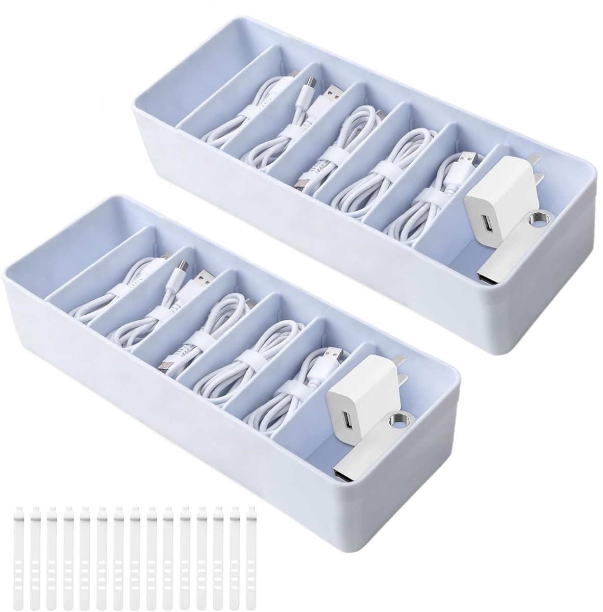 Kabelorganizer doos 2pcs - met verstelbare verdelers - incl. 15 kabelbinders - voor opgeruimde kabels - ShopVlot