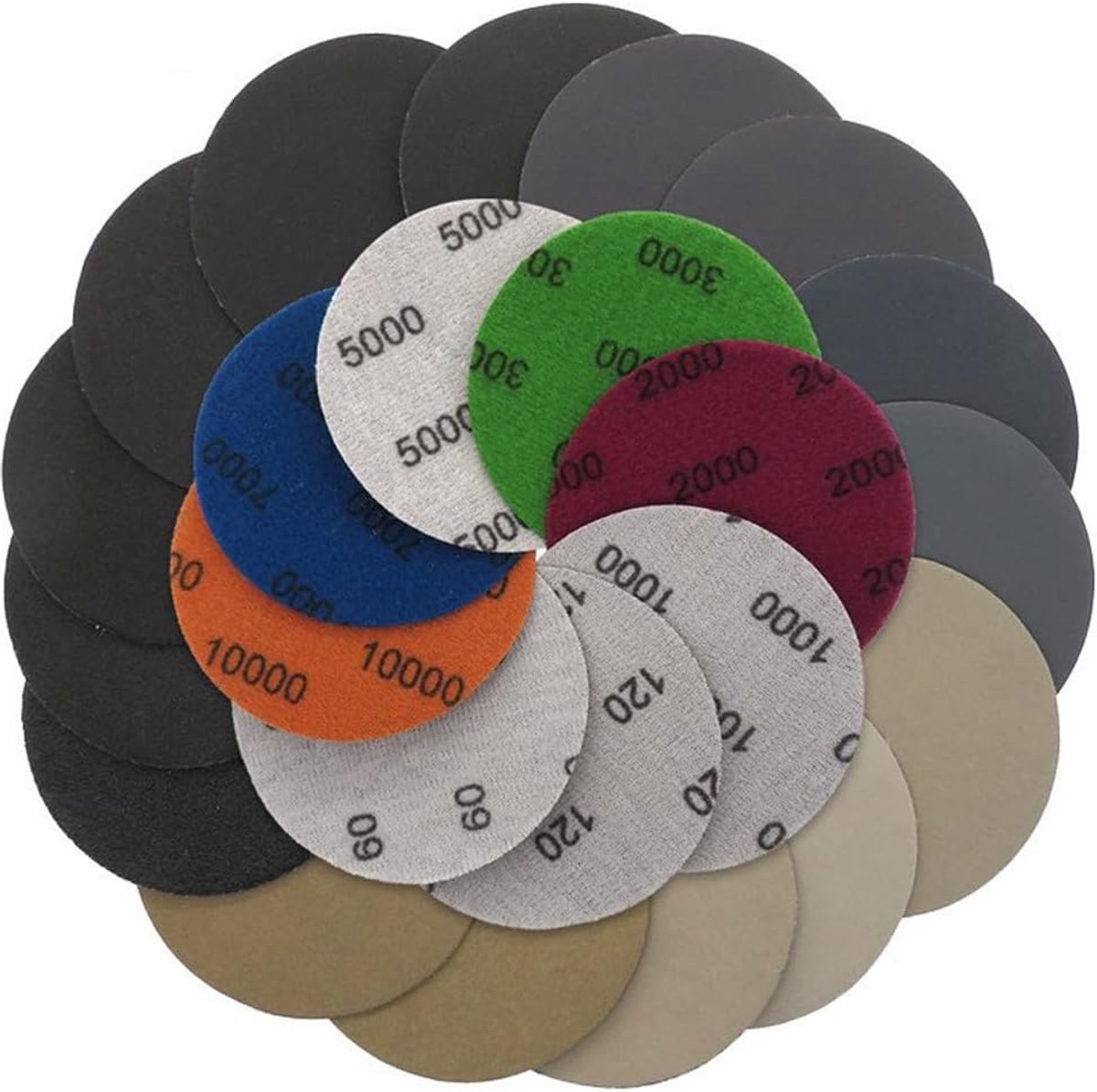 Schuurschijven 75mm 24 Stuks - Siliziumcarbide - 6 Korrelgroottes voor Auto en Houtbewerking - ShopVlot