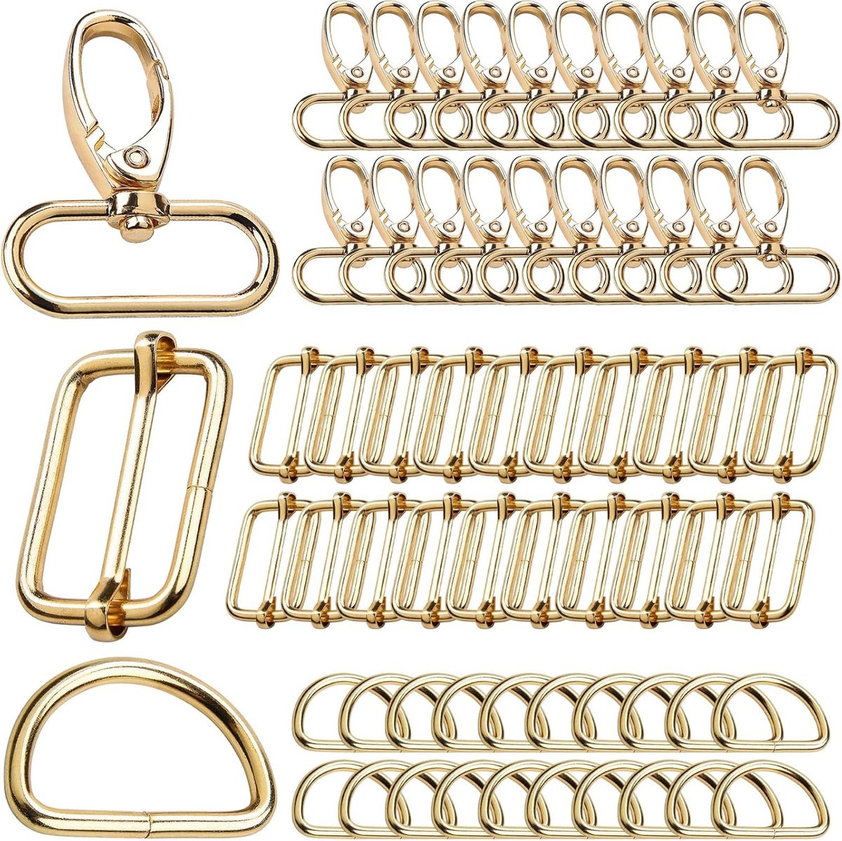 Carabiner haak 60 stuks - 32mm goud - met zwivelverbinding - ideaal voor DIY projecten - ShopVlot