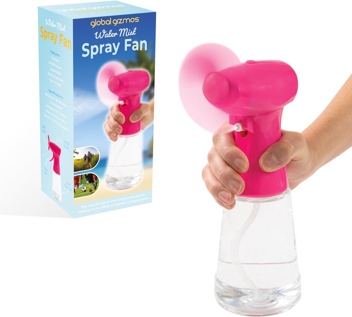 Watermist Spray Fan - Handheld koeling - Draagbaar voor onderweg - Roze kleur - ShopVlot