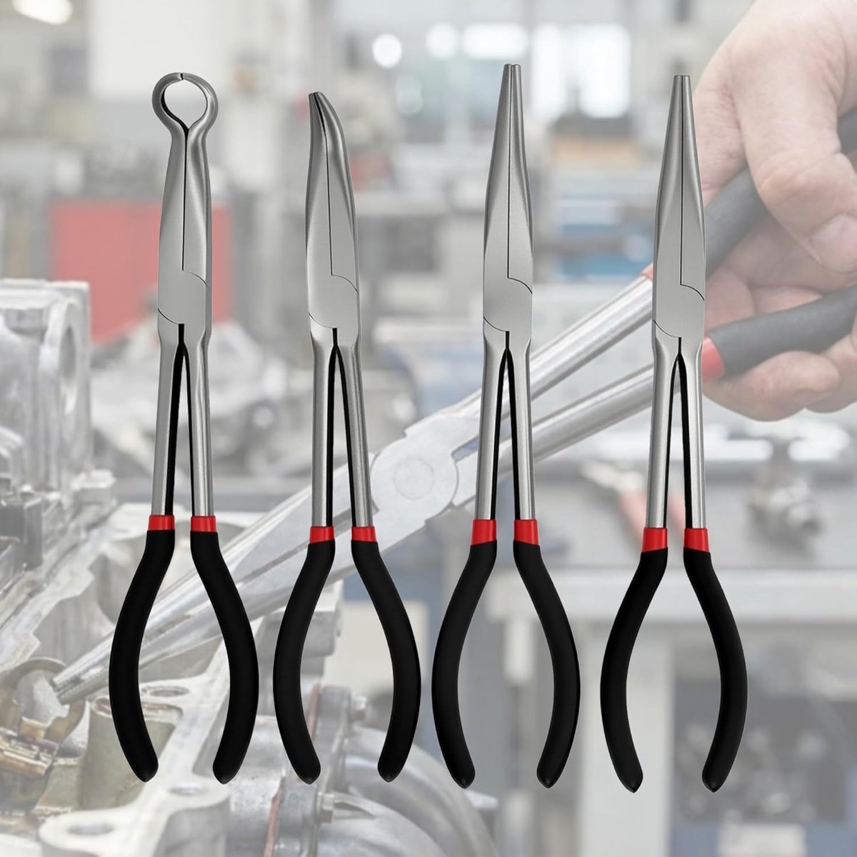 Langneus tangen set 28 cm - recht, 45 en 90 graden - ergonomische handgreep - ideaal voor mechanisch werk - ShopVlot