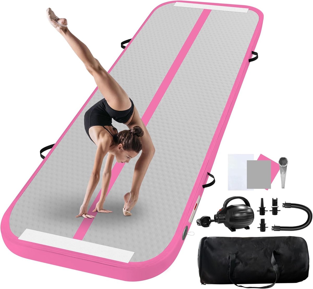 Opblaasbare gymnastiekmat 5 m - grijsroze - antislip - ideaal voor yoga - ShopVlot