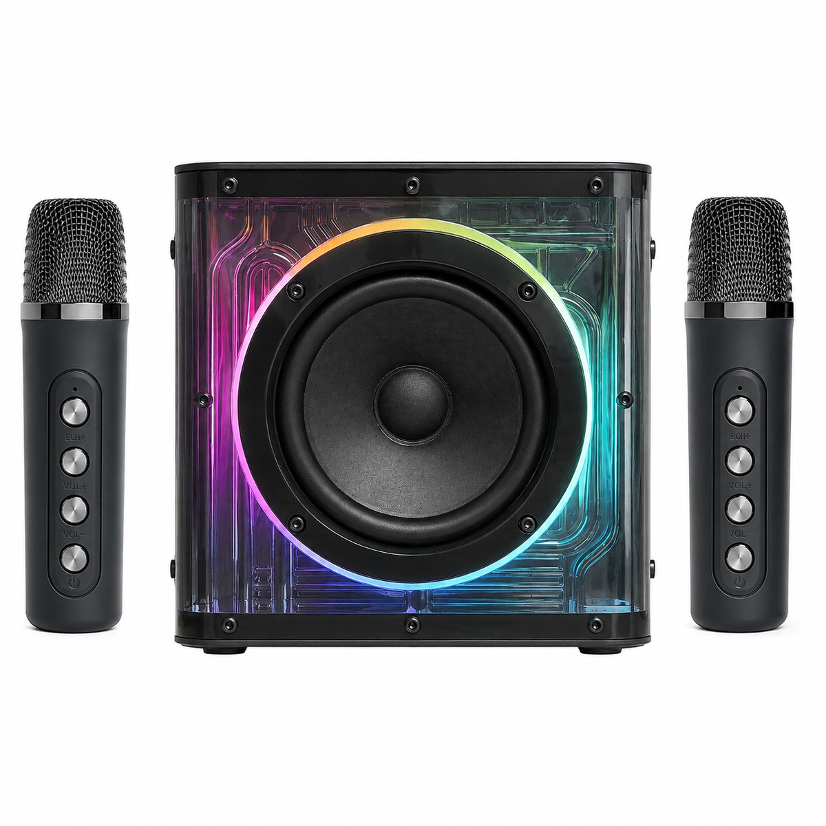 DUTCHPOWER Karaoke Plus Set met 2 Draadloze Microfoons - Premium Bluetooth Karaoke Speaker - USB-C Oplaadbaar - RGB LED-Verlichting