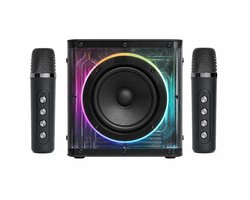 DUTCHPOWER Karaoke Plus Set met 2 Draadloze Microfoons - Premium Bluetooth Karaoke Speaker - USB-C Oplaadbaar - RGB LED-Verlichting