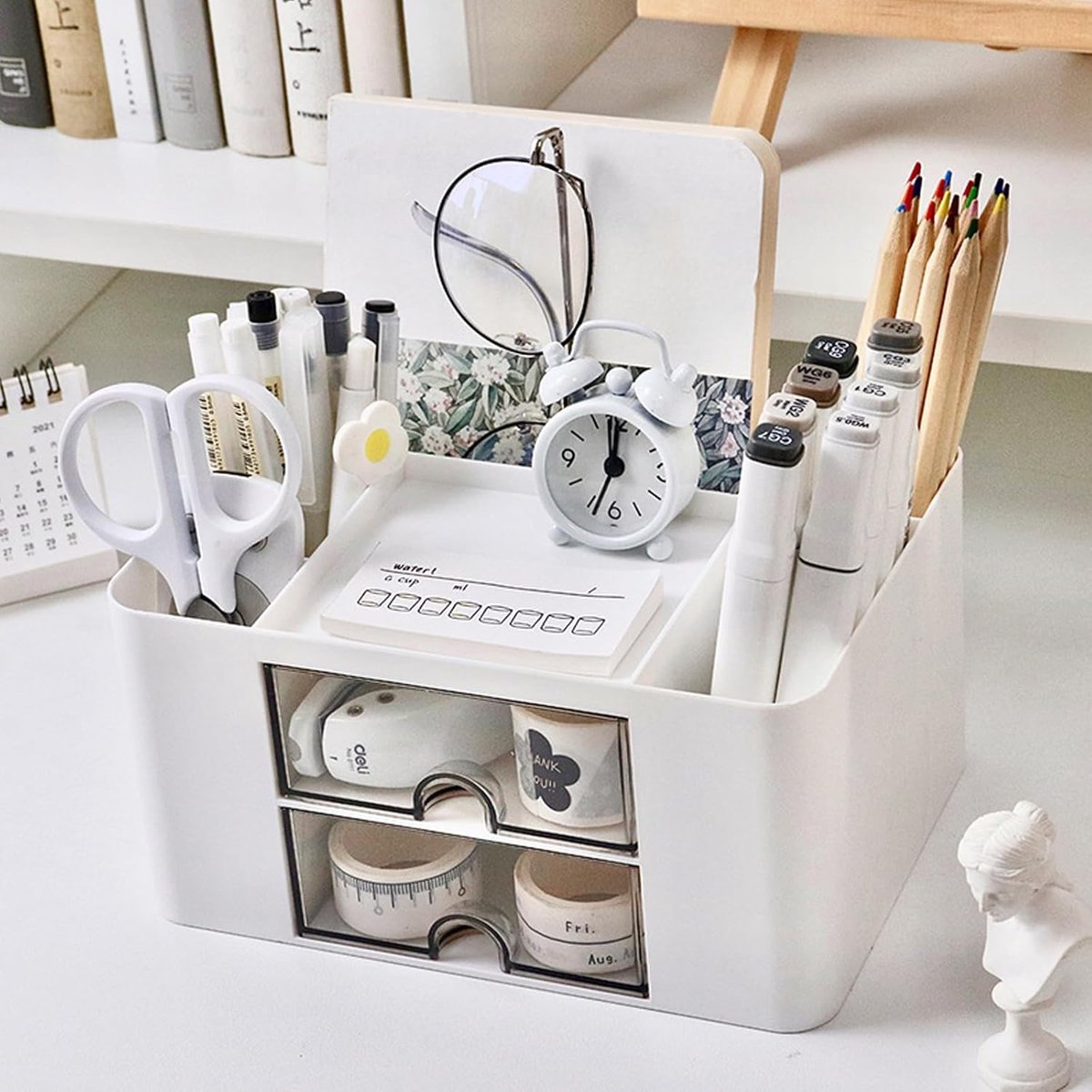 Bureau-organizer met 5 vakken - wit - 2 laden - multifunctioneel voor thuis en school - ShopVlot