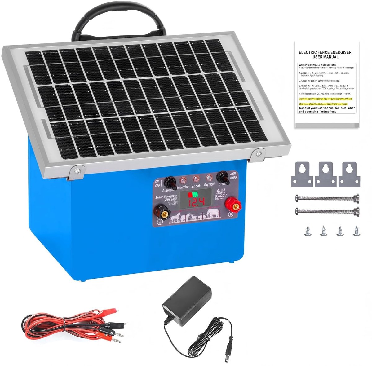 Elektrische hekset 12 V - 0.5J/9.5 KV - incl. 7,5W zonnepaneel - ideaal voor tuinbescherming en dierencontrole - ShopVlot