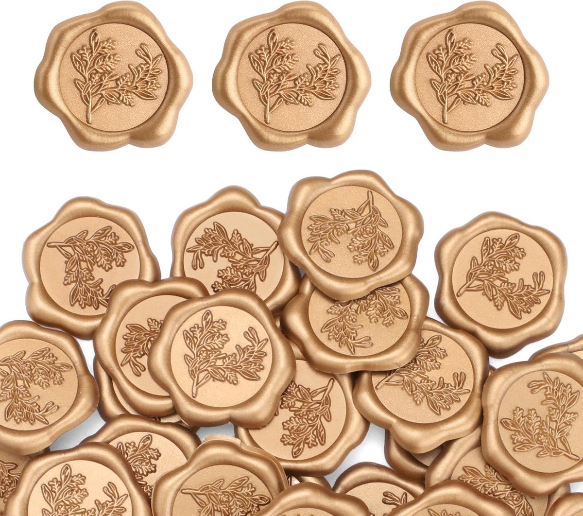 60 stuks eucalyptus waszegels, rozemarijntakken, autostickers, zegelwas, bruiloft, voor huwelijksuitnodiging, kerstkaarten, verjaardagscadeau (vintage goud)