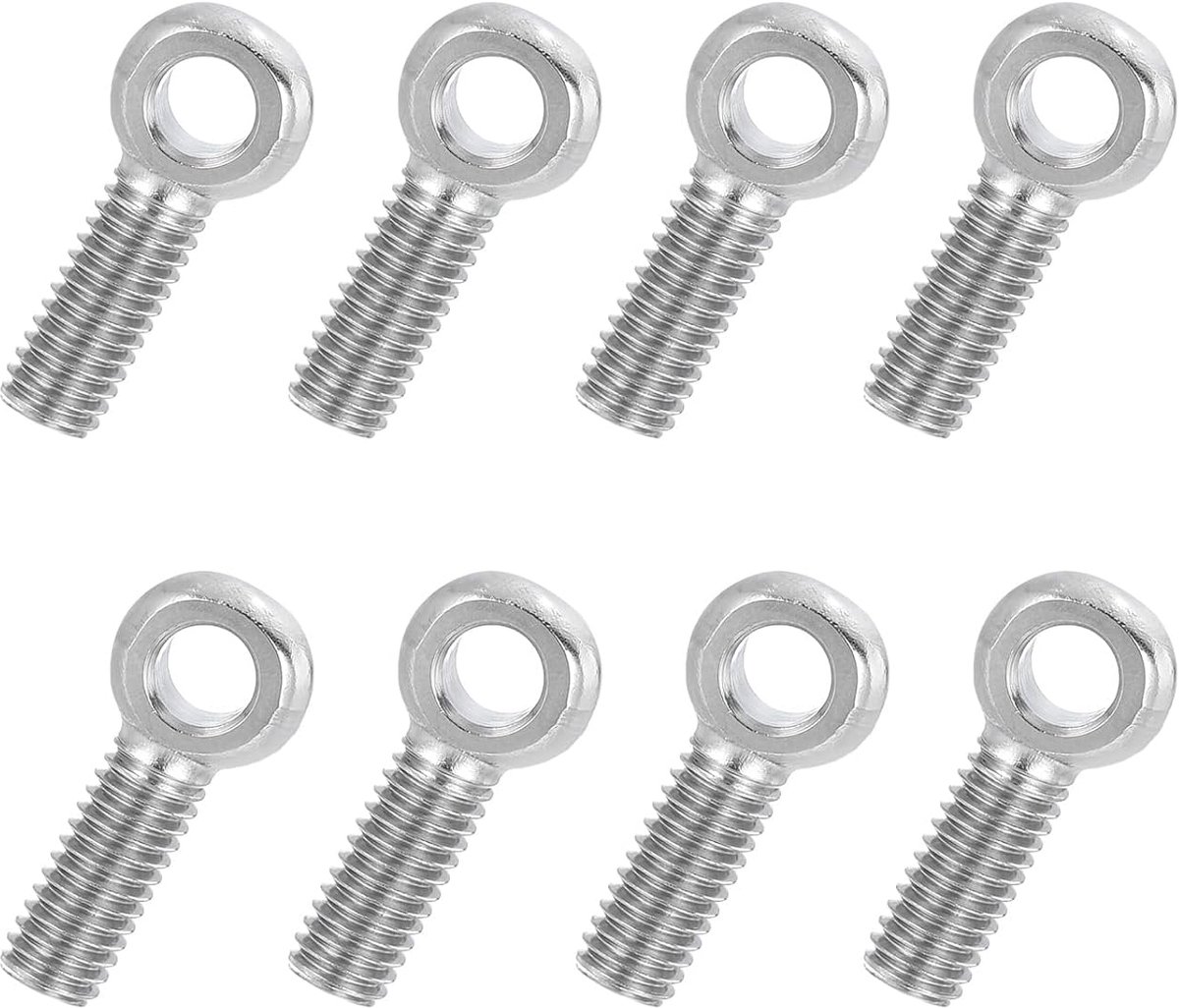 8 stuks M6 x 20 mm draaibare schouderoogbout, 304 roestvrij staal metrische volledige schroefdraad visoog glijgat schroef trekbout bevestigingsmiddelen schroeven, zilvertint