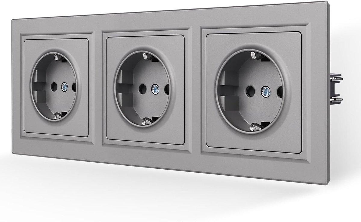 Stopcontact grijs mat glad huidgevoel met steekklem 16 A Schuko stopcontact wandcontactdoos 226 x 84 mm, 250 V (kan niet verticaal worden geïnstalleerd)